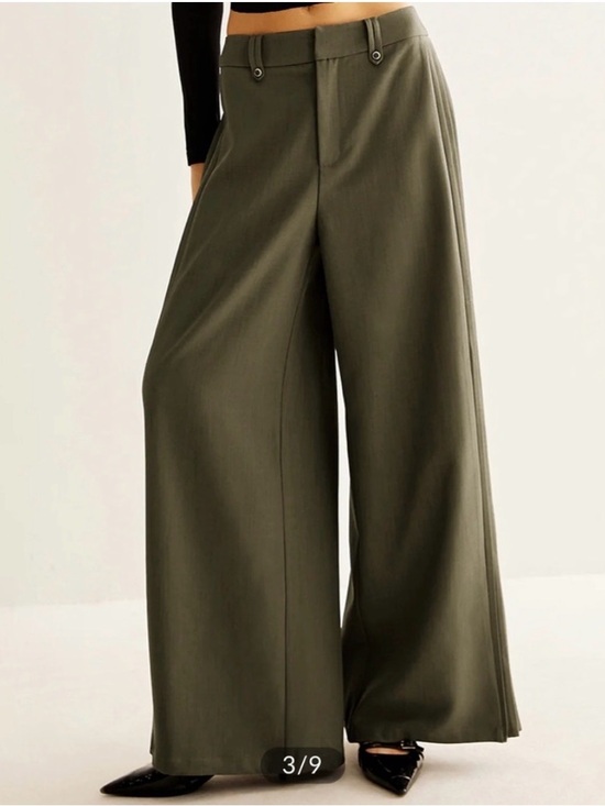 Commense Pants - Commense Olive Green Side-pleated wide leg pants- NWT